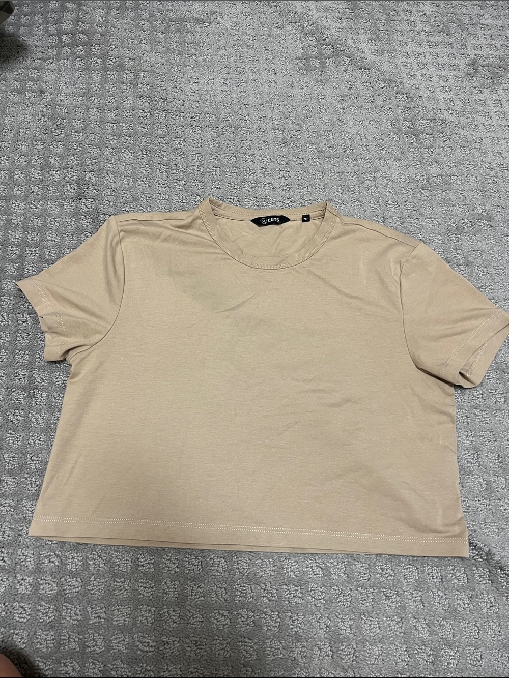 Cuts Clothing Cropped Crewneck Tee — Beige